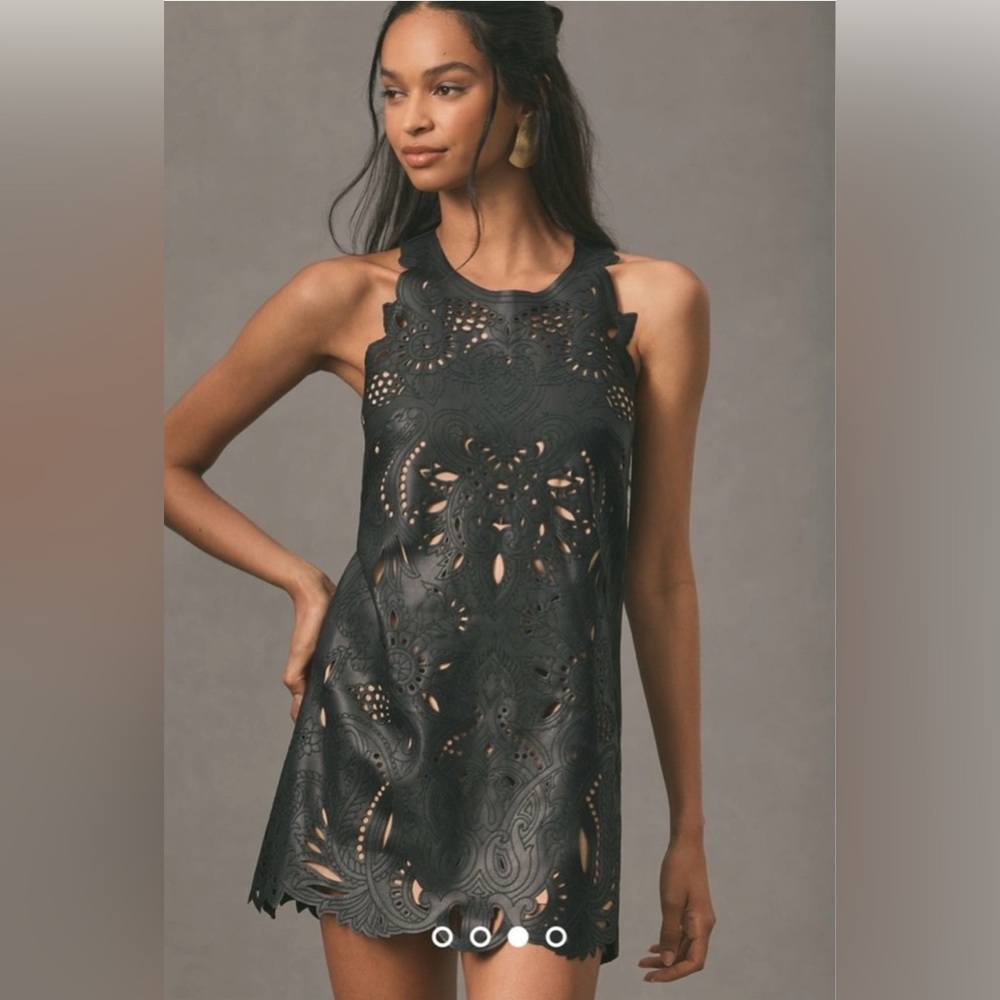 Anthropologie Faux Leather Black Cut-out Mini Dress